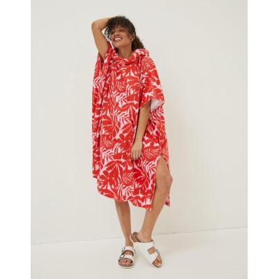 Ikat Leaves Towel Poncho Red